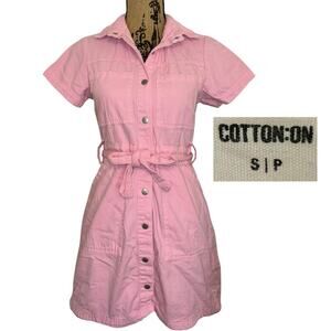 Cotton On Utility Mini Dress Pink Size Small Denim Cargo Pastel Short Sleeve